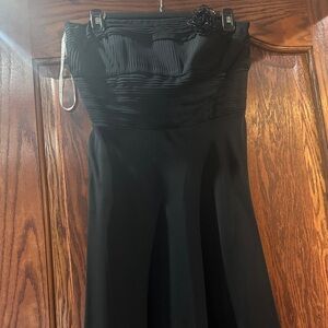 Black Strapless Pleated Bodice Evening Dress